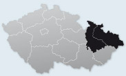 Mapa ČR s vyznačením Olomouckého a Moravskoslezského kraje
